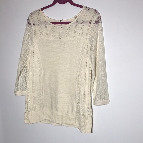 Anthropologie Knitted & Knotted Cream Lace Light Sweater size M - Picture 3 of 10